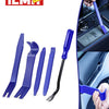 A set of blue plastic tools for removing car trim, including various shaped tools and a long tool.
