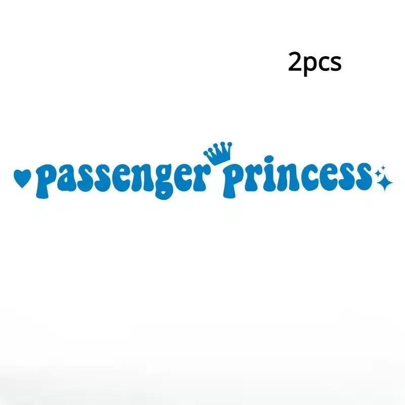 Blue text spelling out passenger princess with a crown and stars