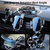 A 360 degree rotatable car phone mount with an extension rod demonstrating various angles for navigation.