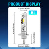 Display of an H1 LED headlight bulb with dimensions and specifications.