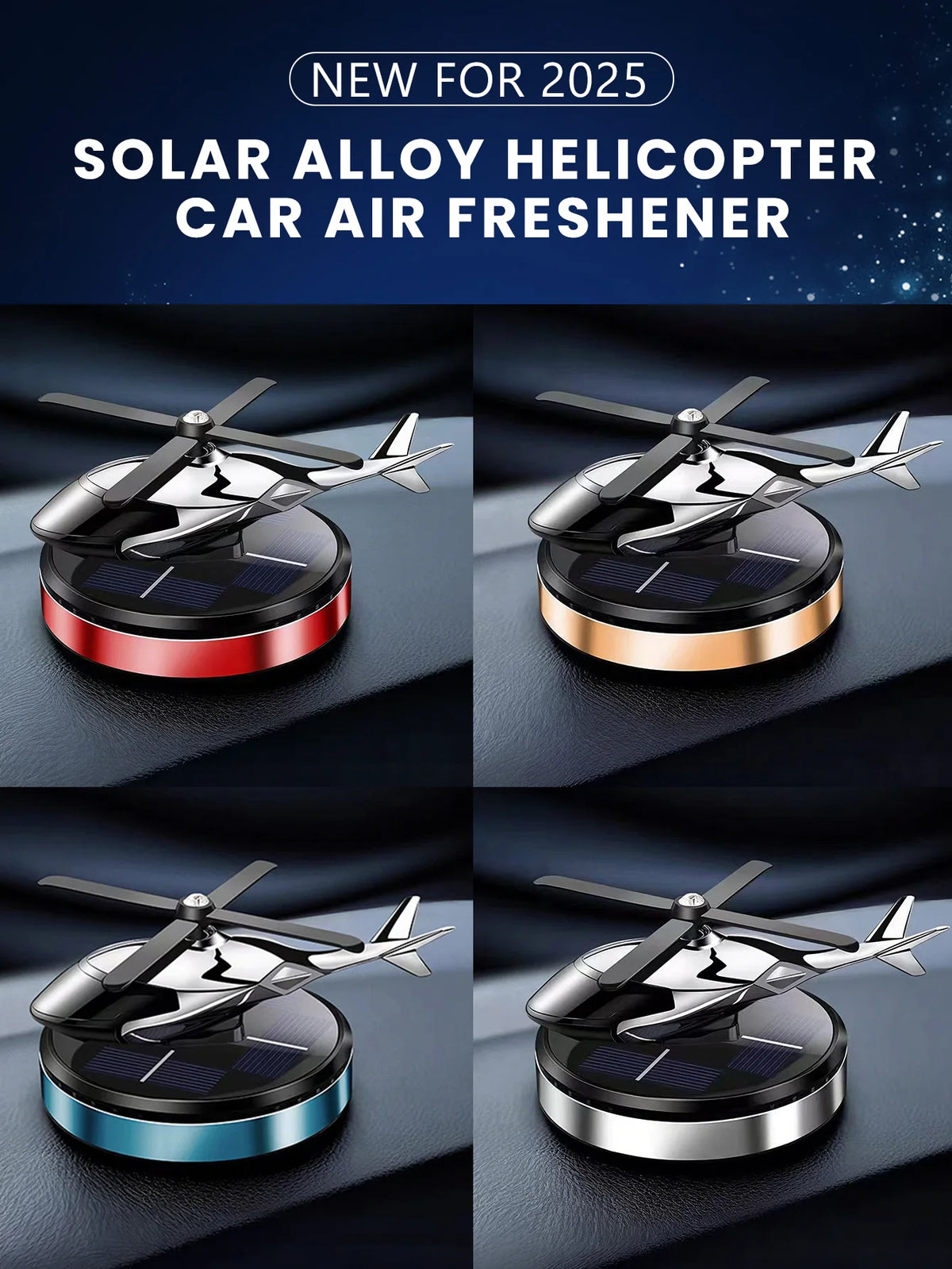Parfum de voiture en forme d'hélicoptère en alliage solaire, disponible en rouge, or et bleu.