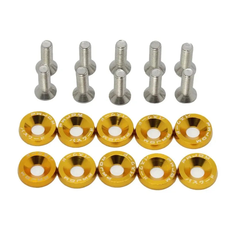A set of M6 aluminum fender washers and bolts for car fasteners.