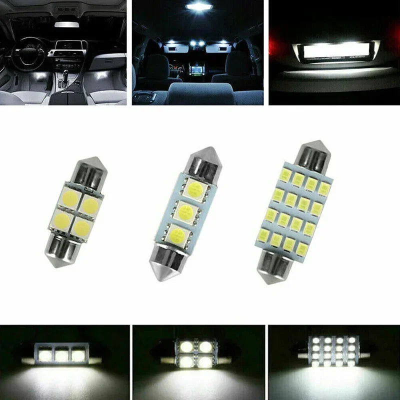 Various types of LED dome and map lights for car interiors, including retrofit and factory style options.