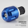 An anodized finish motorcycle racing handlebar end plug with a black shaft and silver tip.