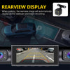 Rearview display feature of a car dashcam showing a parking lot view with marked lines.