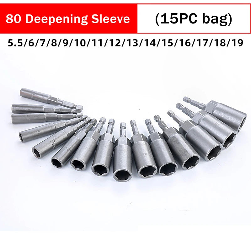 مجموعة من 80 ريش مفكات ذواة (sleeves) بأحجام مختلفة ومغلفة في كيس بلاستيكي.