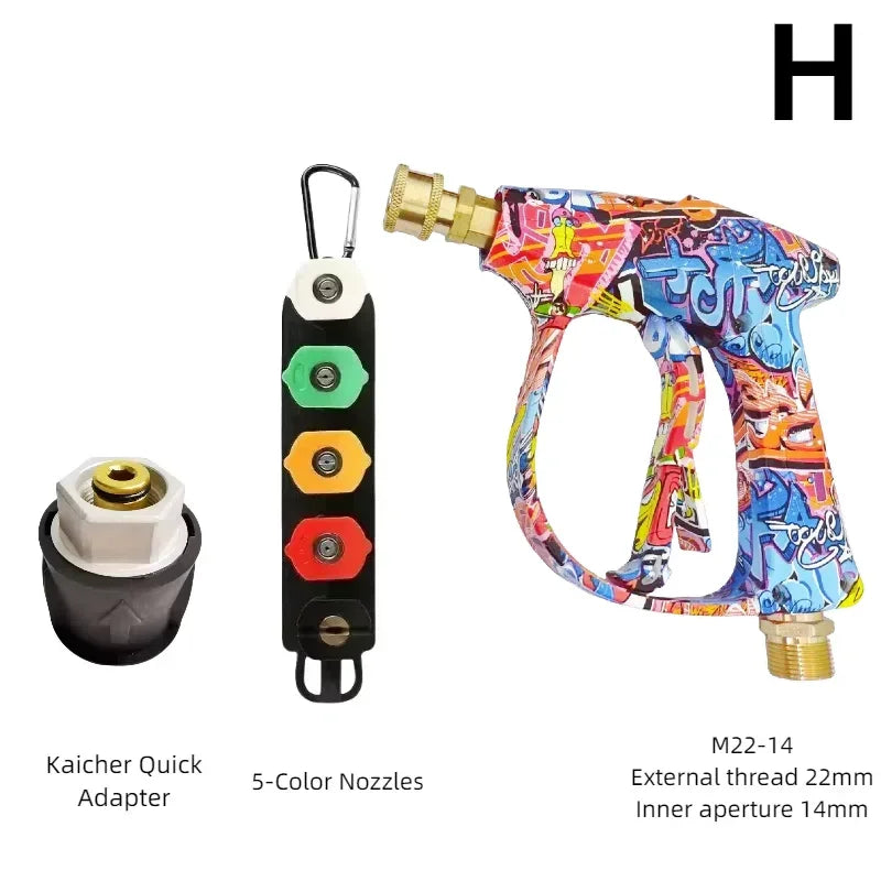 High-pressure foam water gun kit with a brass nozzle and five color nozzles and an adapter
