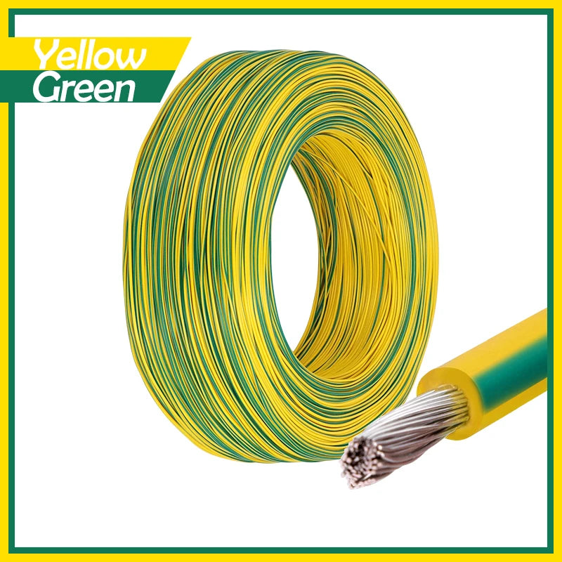 Yellow green multi-stranded copper wire coiled and a section unwound