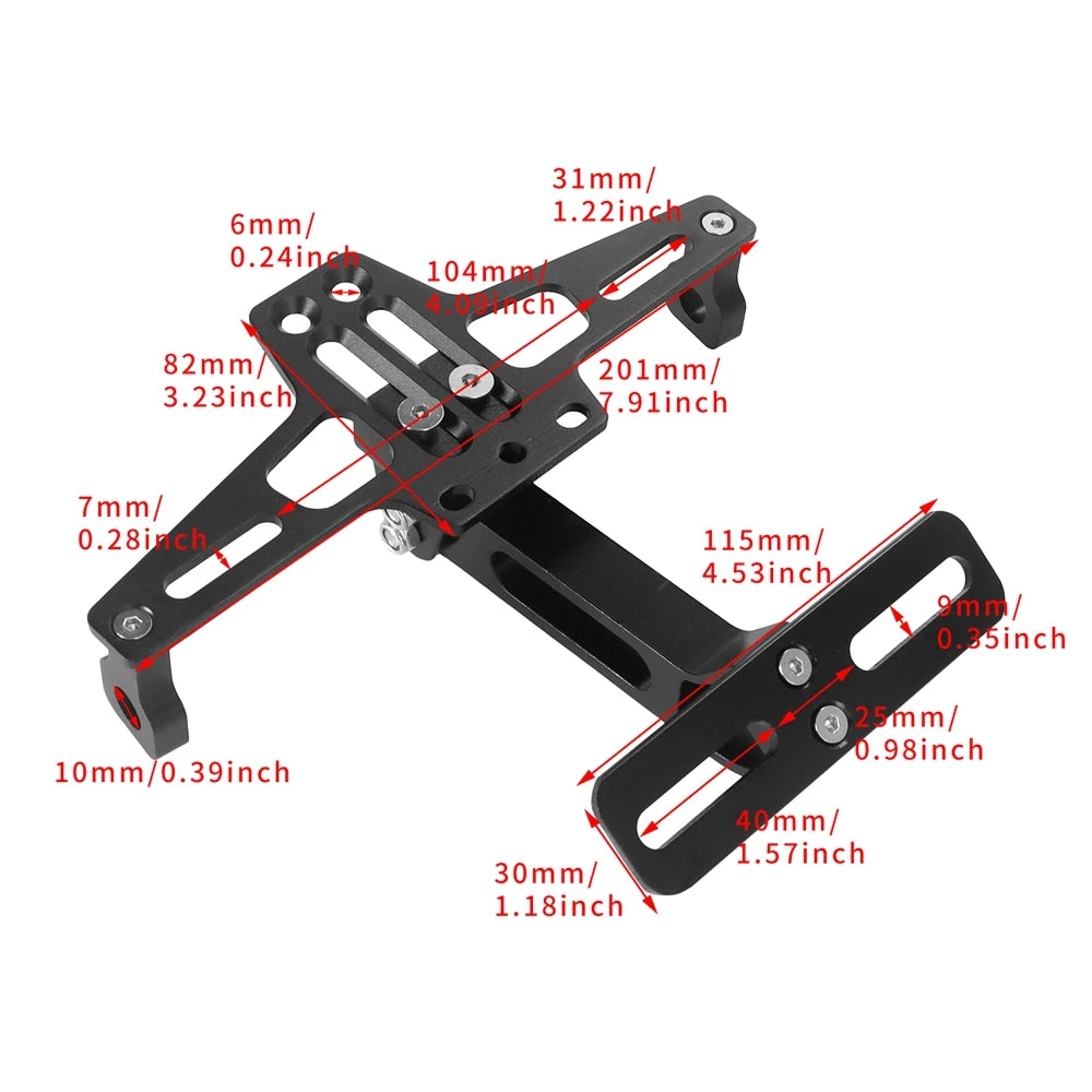 Soporte de matrícula universal para motocicleta negro con diversas dimensiones de montaje