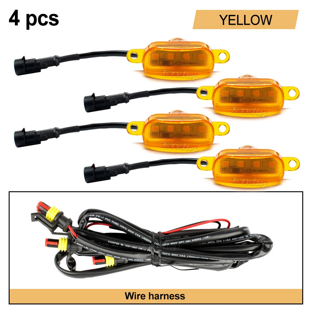 Yellow front grille marker LED light kit with wire harness for Ford F-150 and RAM 1500