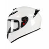 A white racing-style ABS motorcycle helmet with black accents and a clear visor.