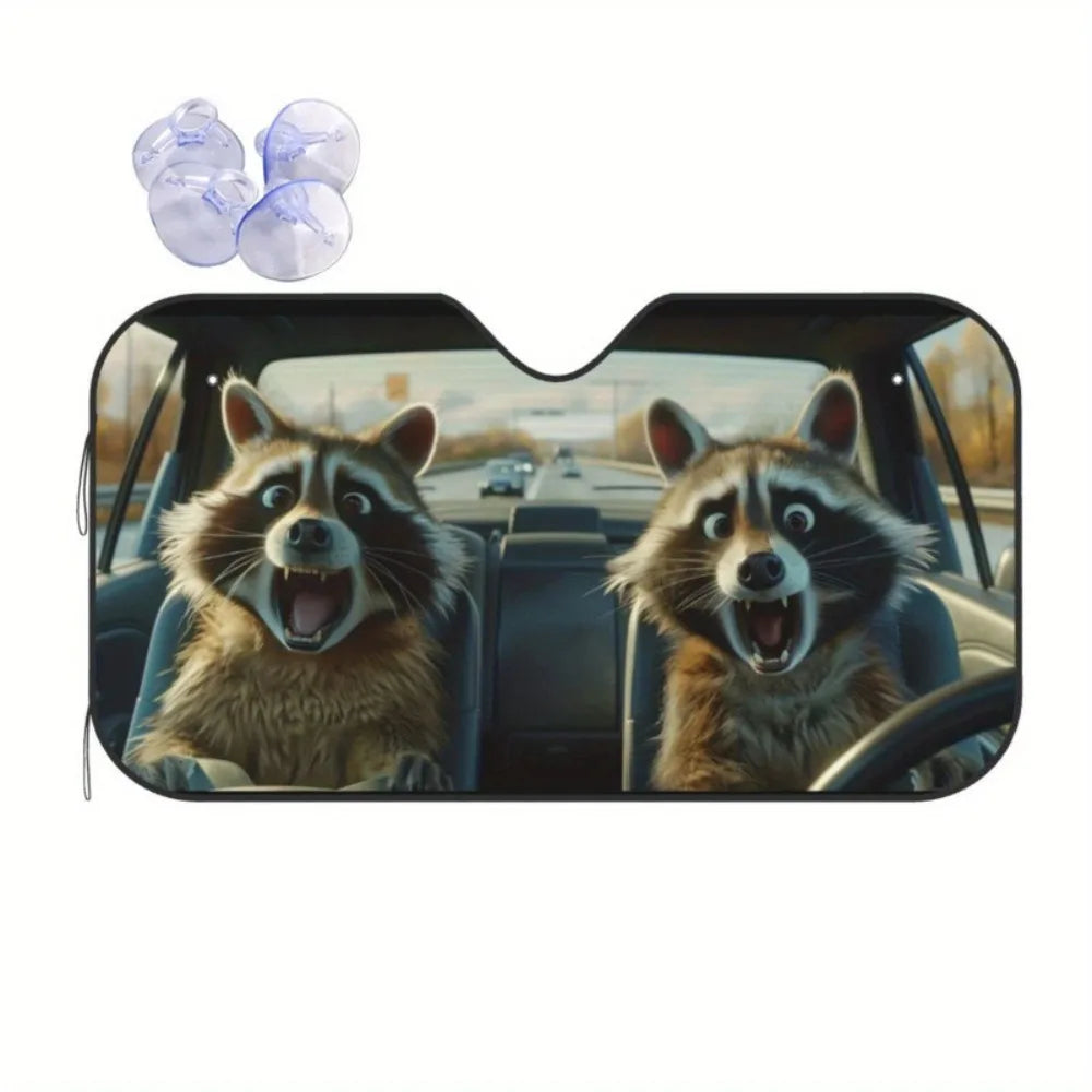 A pair of purple glass wind shield sun shades resting on a car interior view.