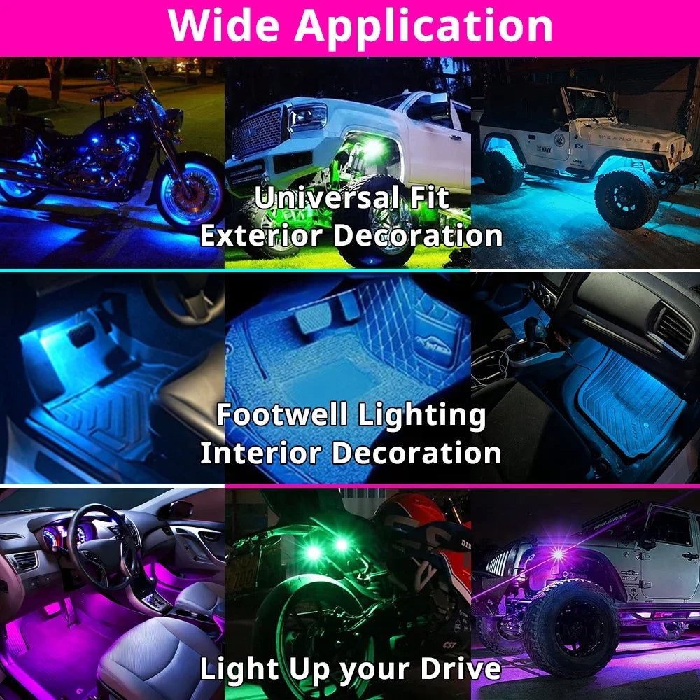 Verschiedene Anwendungen für Fernbedienungs-RGB-Stroboskoplichter, darunter Außendekoration, Fußraumbeleuchtung und Lichter f