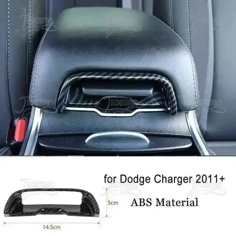 Carbon fiber car interior decoration kit for Dodge Charger featuring a custom headrest cover.