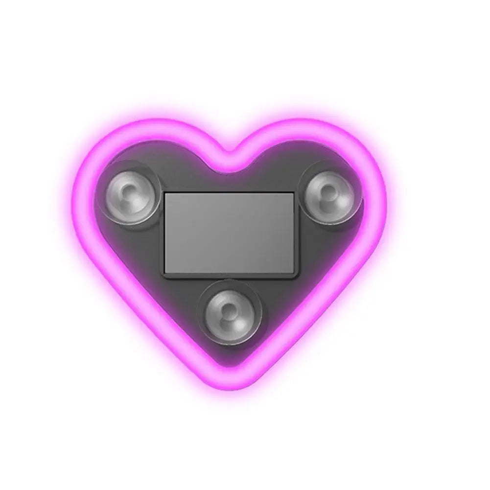 A heart-shaped neon light featuring a rectangular window in the center.