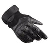 Black leather motorcycle and cycling gloves shown from the palm side.