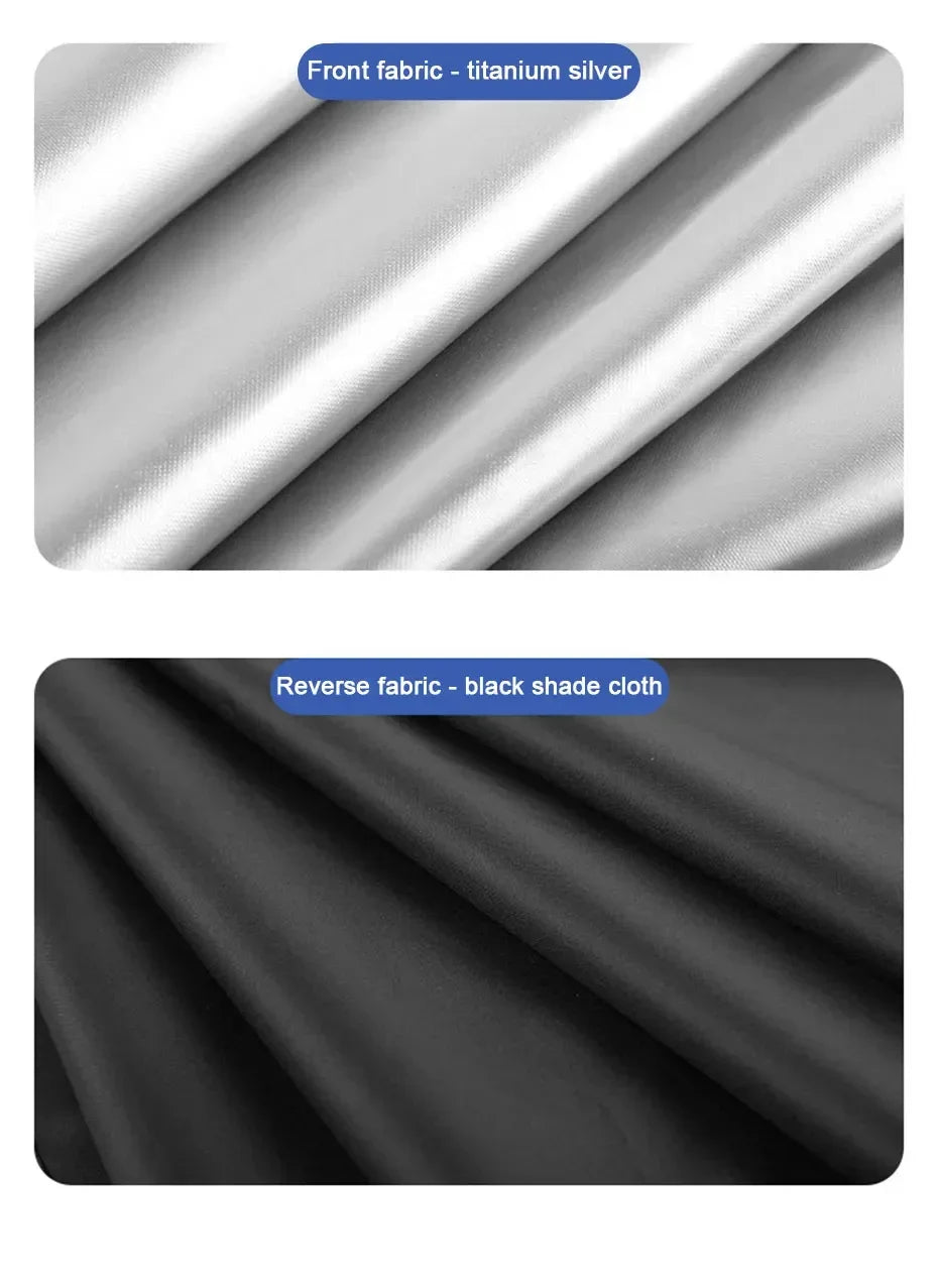 Tela frontal en plata de titanio y tela trasera en tela negra para persianas solares magnéticas para ventanas laterales de co