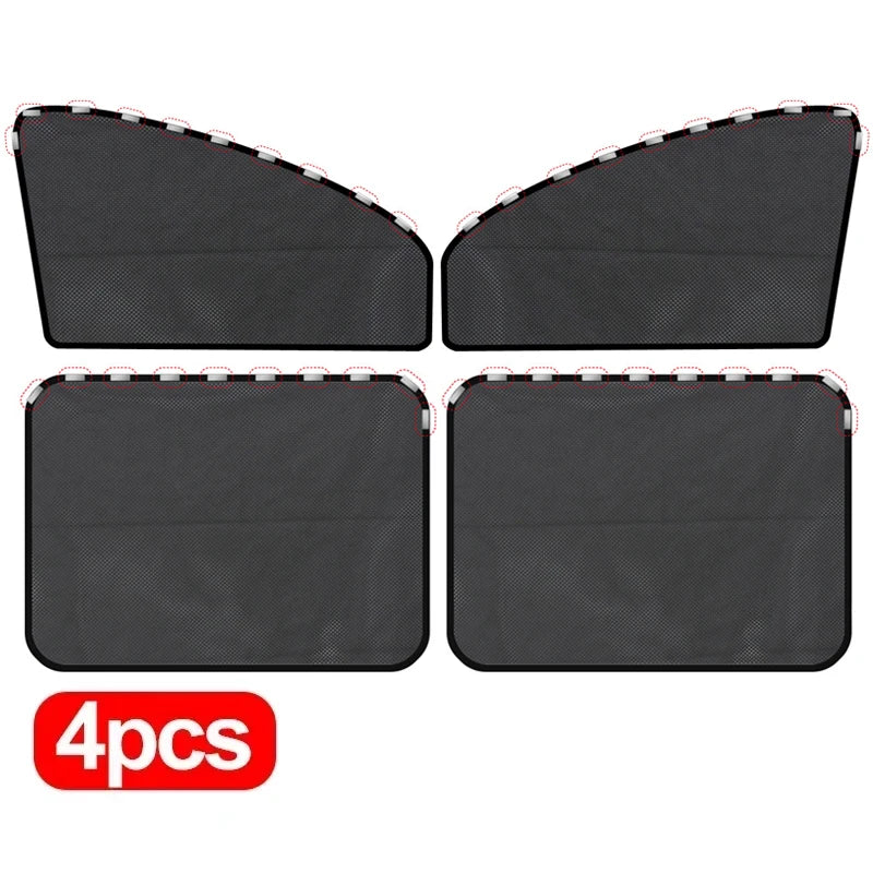 Set of four black magnetic car window sunshades