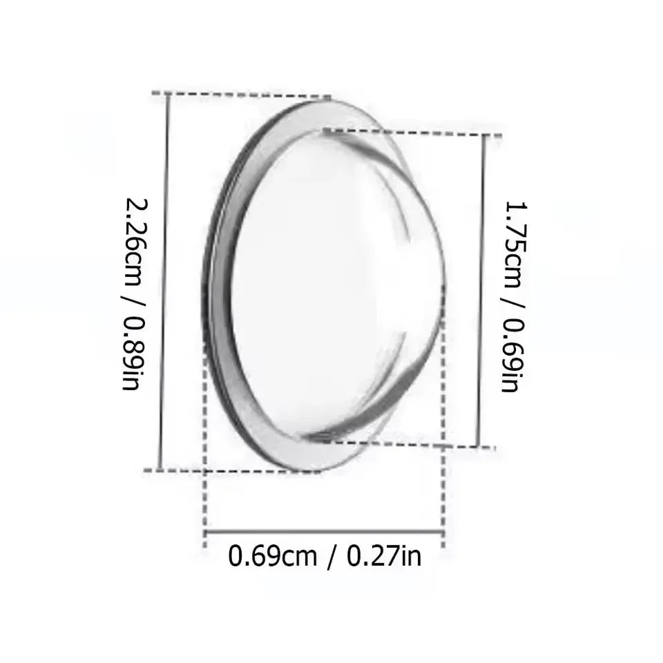 Clear plastic lens protector for a 360° panoramic car camera, shown with dimensions.
