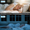 Before and after comparison showing a black opaque window film reducing bright sunlight in a bedroom window.