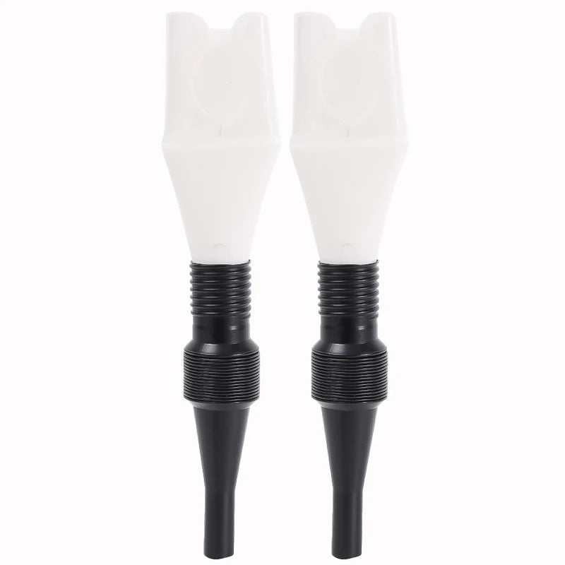 A white universal car fuel transfer funnel with a black plastic base.