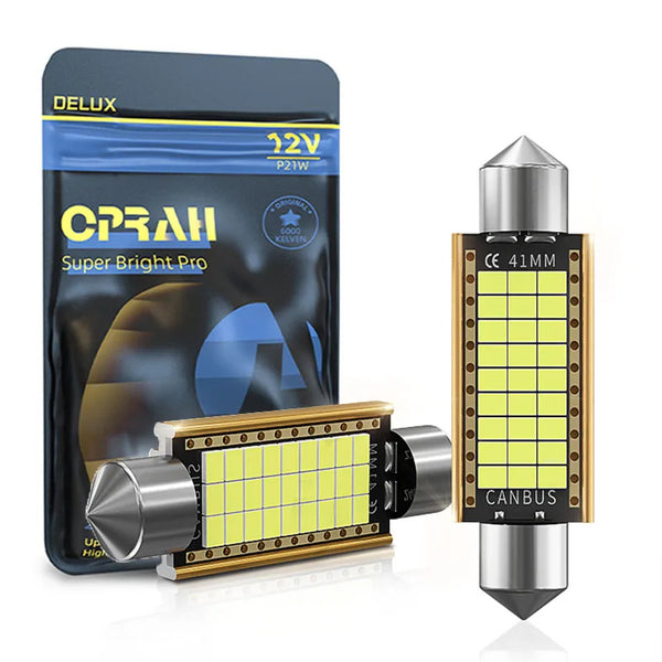 A package of a 12V CPRAH Super Bright Pro LED bulb and an individual Canbus fitting.