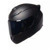 A black universal motorcycle helmet with a visor and aerodynamic design.