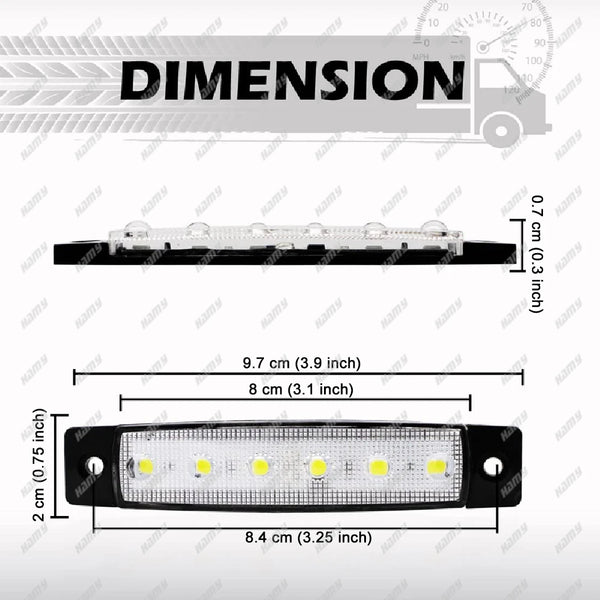 A rectangular LED signal bulb with a black housing and clear lens, shown alongside its dimensions.