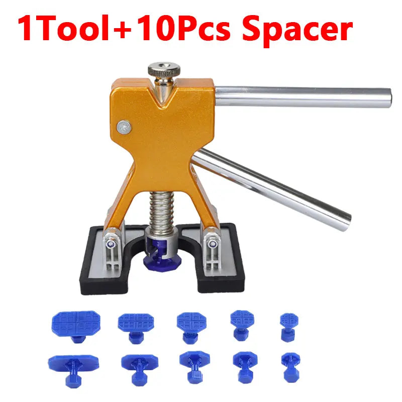A tool kit for car dent repair including a main puller and ten plastic spacers.