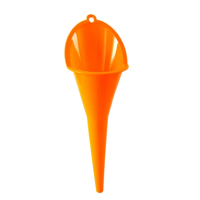An orange foldable funnel used for refueling cars and motorcycles.