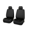 A set of black universal PU leather car seat covers for a vehicle.