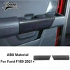 Carbon fiber grain interior trim kit for Ford F150 2021+ truck door panel.