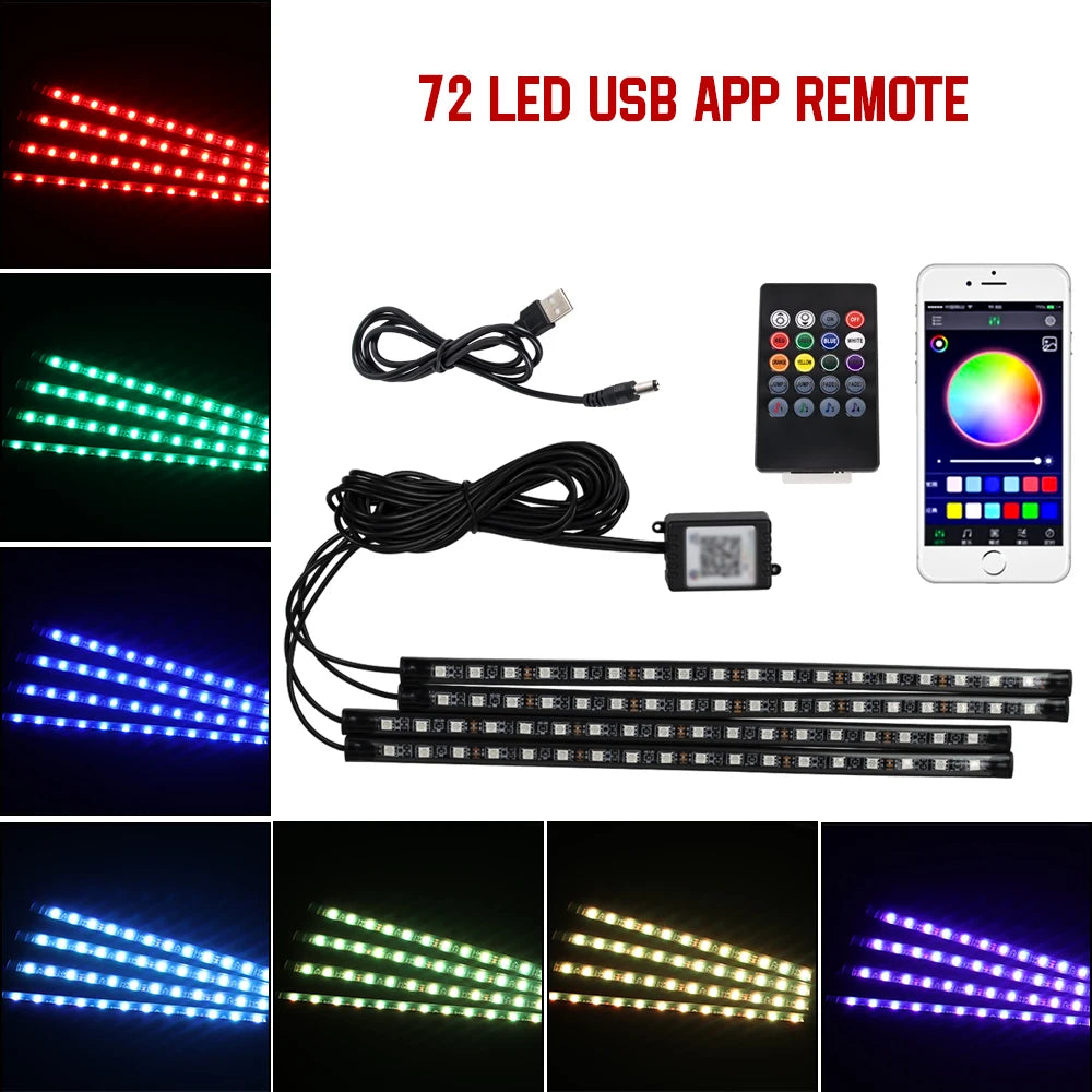 Eine Sammlung von 72 LED USB-App-Fernsteuerungsleisten in verschiedenen Farben und Winkeln.