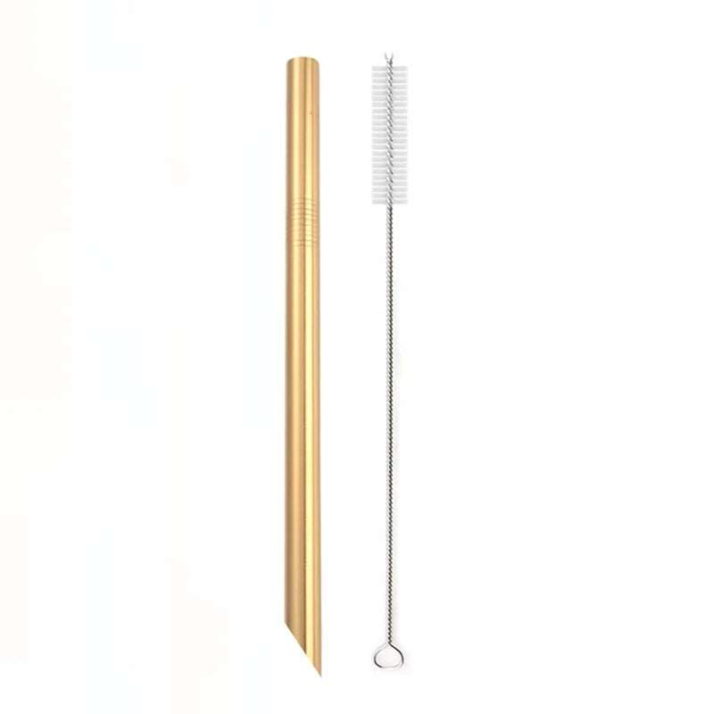 Set wiederverwendbare Edelstahl-Trinkhalme, inklusive langer Stroh und Reinigungsbürste.