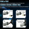 Diagram showing the process of removing and replacing a plug using an OE connector for high-intensity LED license plate light