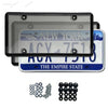 A set of license plate protectors featuring New York and Empire State plates, including plastic covers and mounting hardware.