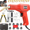 Red plastic welding gun kit with various tools including pliers, cutters, and wire, along with 1200 pcs of metal wire.