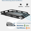 Black heavy-duty roof cargo basket designed for aerodynamic efficiency and reduced wind noise.