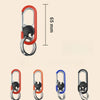 A set of red and black rotatable lock carabiner keychains shown with a dimension marker.