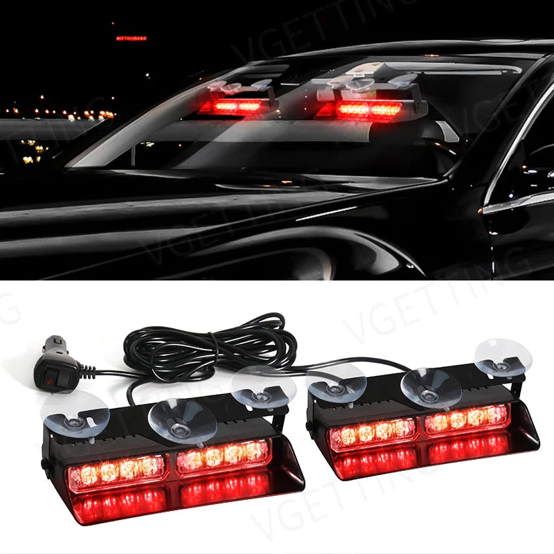 Un ensemble de gyrophares LED multicolores pour avertissement de véhicule, monté sur une surface noire.