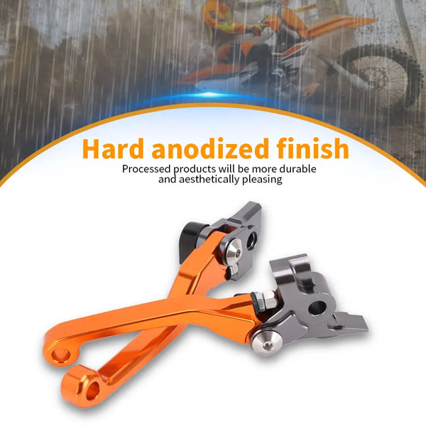 Orange and silver CNC clutch and brake levers for KTM motorcycles