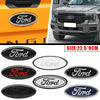 Set of various size Ford aluminum hood and trunk emblem badges stickers in black silver and red colors