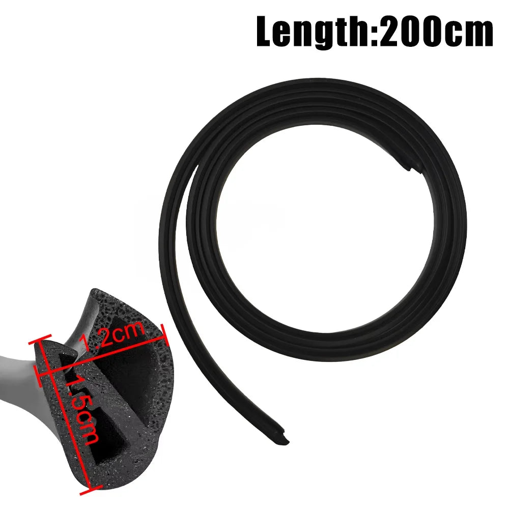 Black rubber seal strip for car door edges and B-pillar weatherstripping, 200cm long.