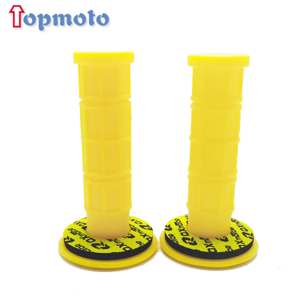 Two yellow gel rubber handlebar grips with black mounting rings