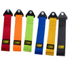 Set of five heavy-duty bumper tow hooks with colored ropes for vehicle recovery