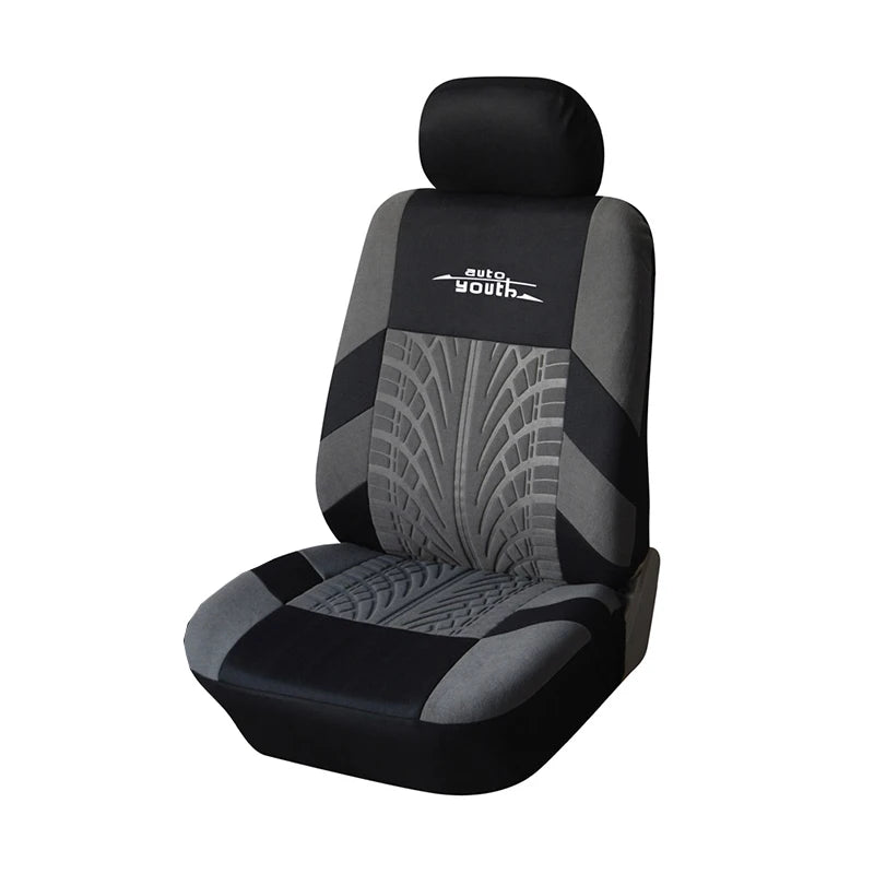 Black and gray universal car seat covers for double front and 2+1 seating.