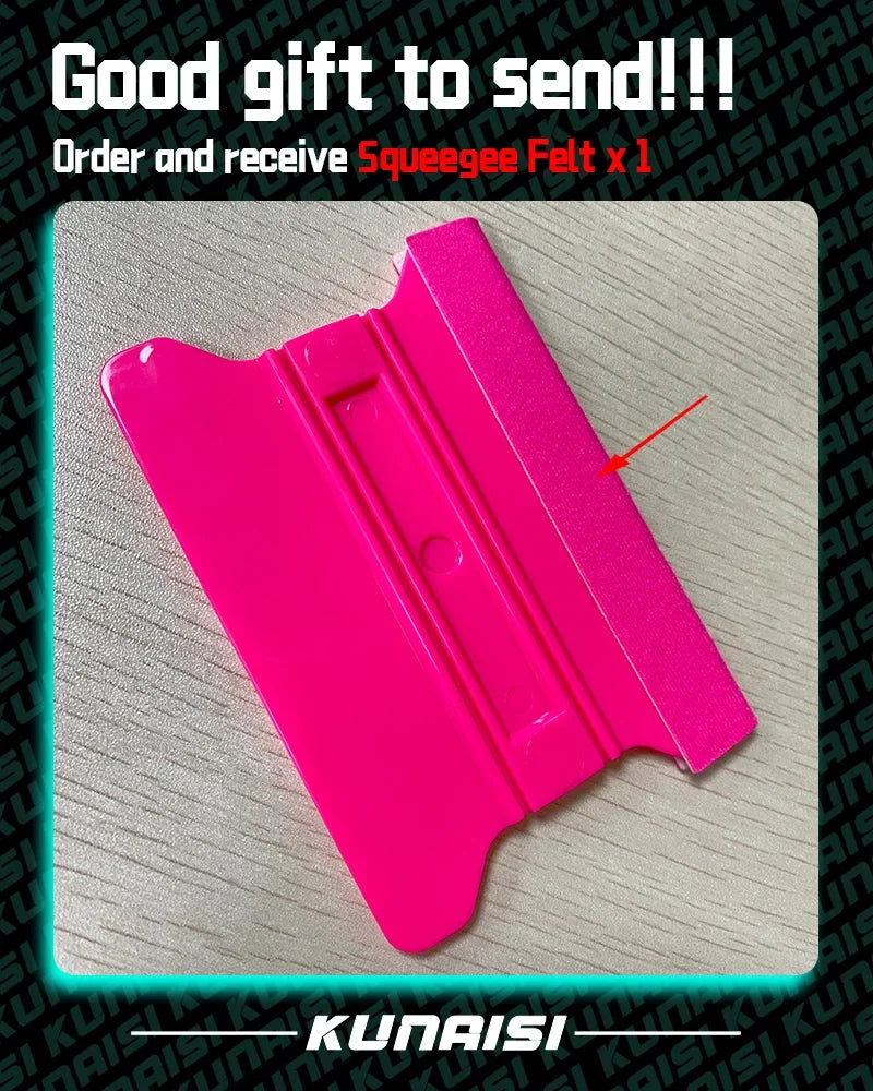 A bright pink magnetic suction car vinyl wrap film scraper tool is shown on a light surface.