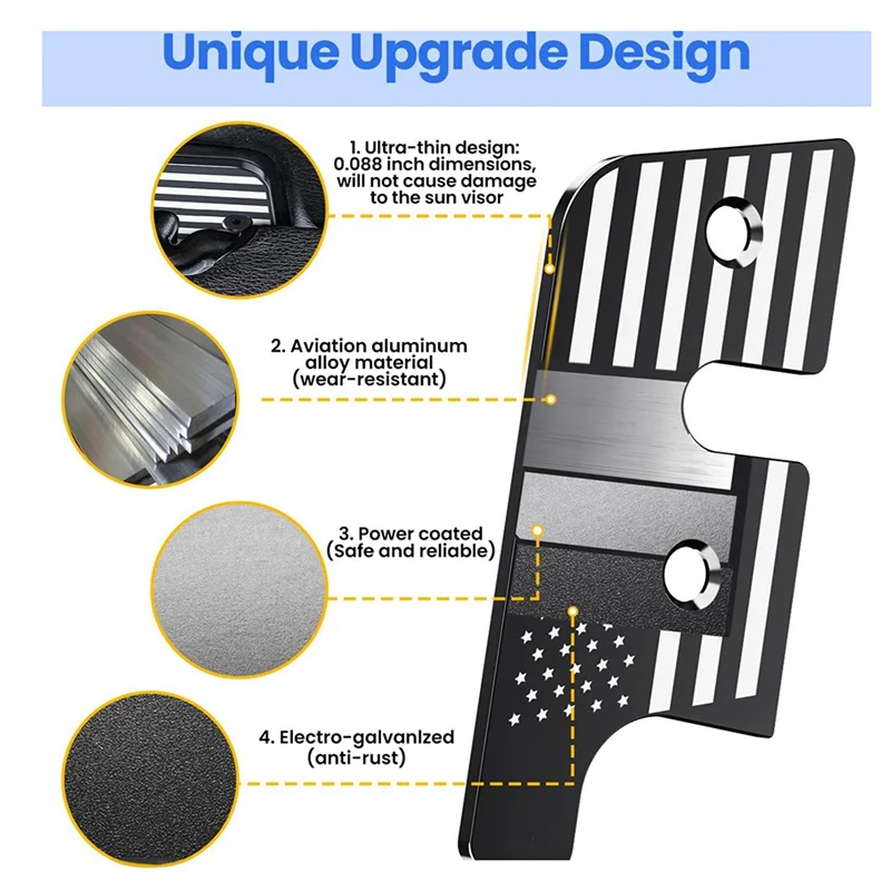 Close-up view of a black heavy duty sun visor repair clip showing its unique upgrade design features.