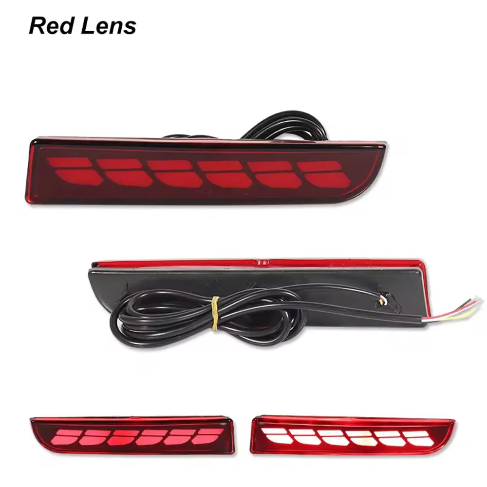 Red lens LED rear bumper reflector lights with sequential turn signal for Mitsubishi Lancer, Evolution X, and Outlander