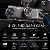 Caméra de voiture WDR 4 canaux FHD avec WiFi, protection 360° et enregistrement en boucle.